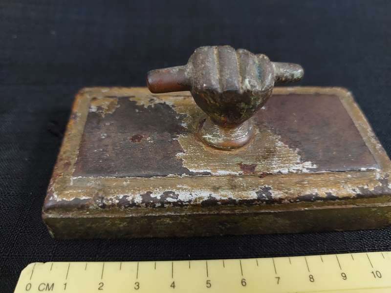 Victorian Antique Iron Paperweight Bronze Fist Handle 1890's - 1910 - In used Condition