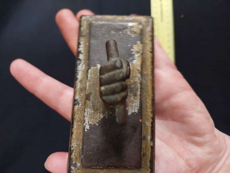 Victorian Antique Iron Paperweight Bronze Fist Handle 1890's - 1910 - In used Condition