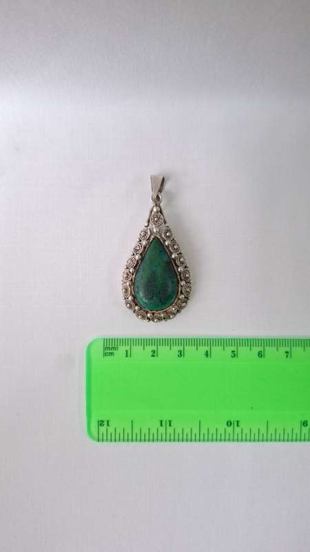 Beautiful Vintage Teardrop 925 Sterling Silver Turquoise Pendant (12.7g) - Good Condition
