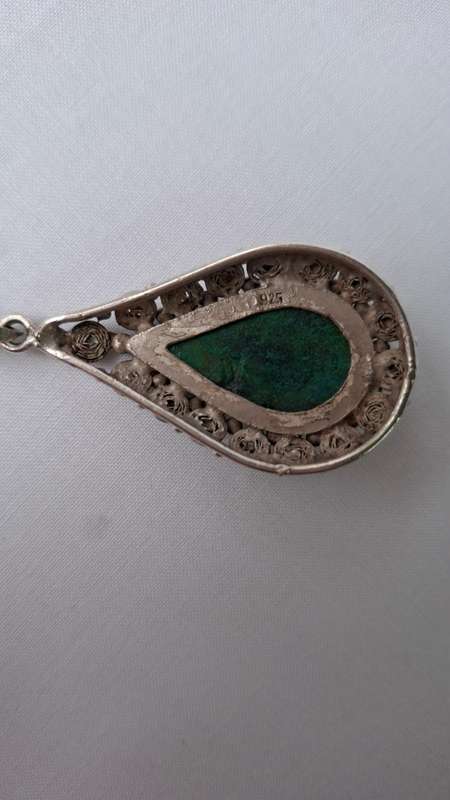 Beautiful Vintage Teardrop 925 Sterling Silver Turquoise Pendant (12.7g) - Good Condition