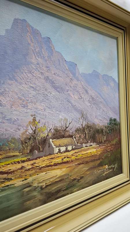 Stunning SA Artist Johan Bonthuys - Oil on Board - Cape Farm Scene - Signed - Frame Size 63 x 45