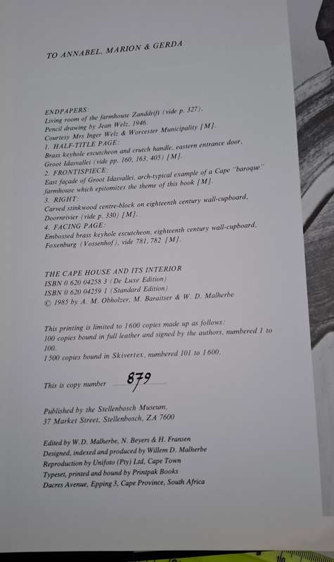 VeryRare Limited Edition1985 The Cape House and its Interior by Obholzer-Baraitser-Malherbe 879/1600