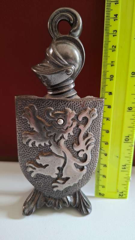 Vintage Cast Iron Knight Armor Shield Bottle Opener Two Piece in Great Condition
