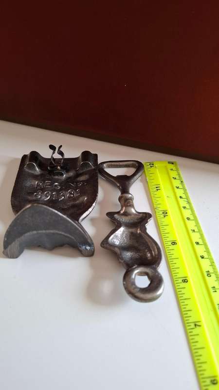 Vintage Cast Iron Knight Armor Shield Bottle Opener Two Piece in Great Condition