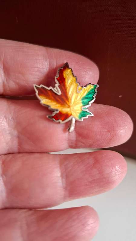 Vintage Sterling Silver BM Co Autumn Enamel Maple Leaf Pin Brooch  4.7 Grams in Excellent Condition