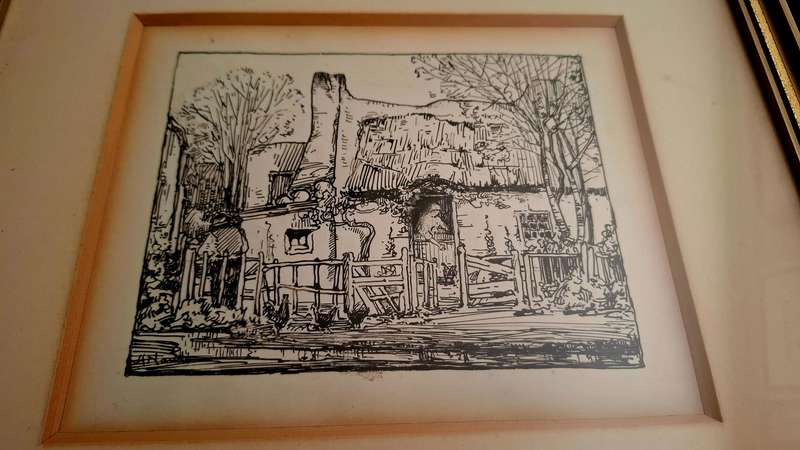 Well known S.A. artist Hugo Naude ink on paper - Farmhouse scene