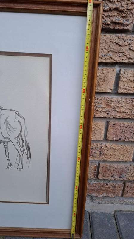 Beautiful Large Ink On Paper Of Grazing Wildebeest By South African Artist Zakkie Eloff 1925 - 2004
