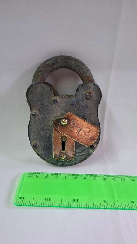 Vintage Iron and Brass Handcrafted Pad Lock 4 Lever (No Key) - Good Condition