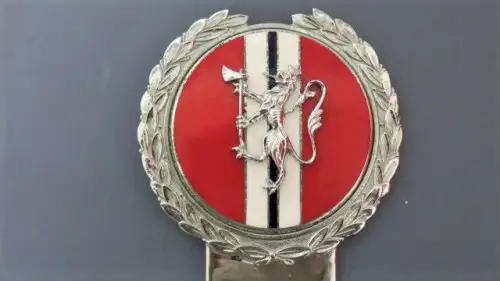 Stunning Vintage J.R. Gaunt London Chrome and Enamel Jaguar Car Badge 80 x 100 mm