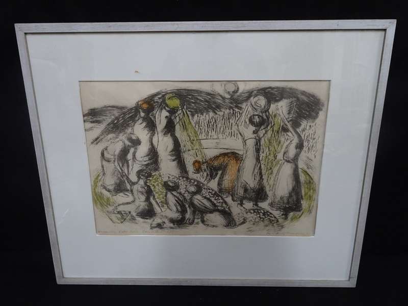 Beautifull Lithograph "Winnowing corn Basutoland" By Artist Molly D'Arcy Thompson - 1908 - 2010