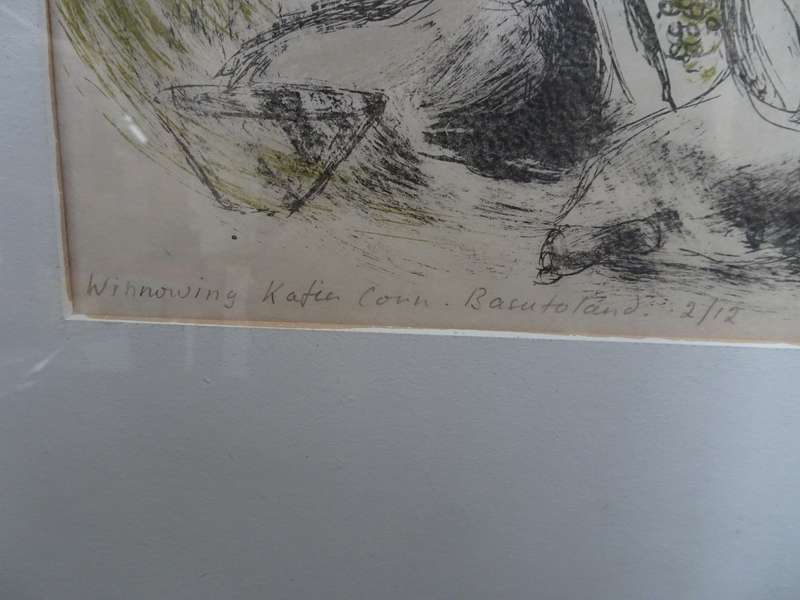 Beautifull Lithograph "Winnowing corn Basutoland" By Artist Molly D'Arcy Thompson - 1908 - 2010