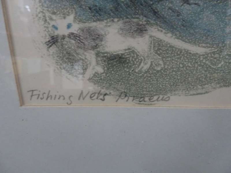 Beautifull Lithograph "Fishing Nets" By Artist Molly D'Arcy Thompson - 1908 - 2010