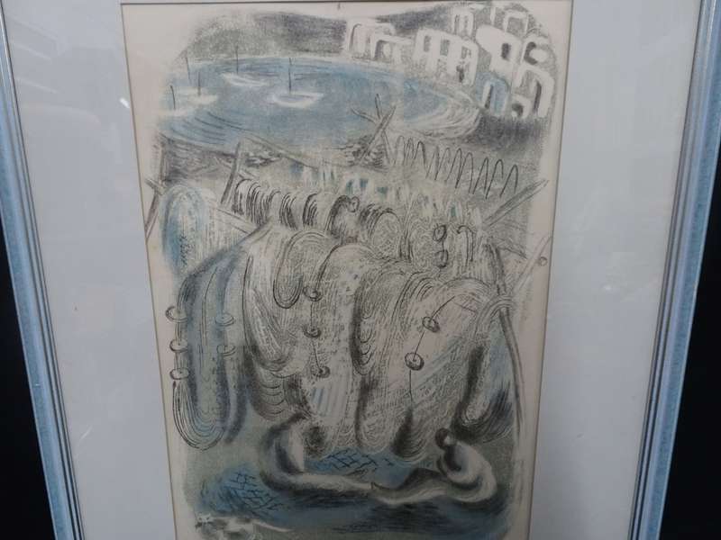 Beautifull Lithograph "Fishing Nets" By Artist Molly D'Arcy Thompson - 1908 - 2010