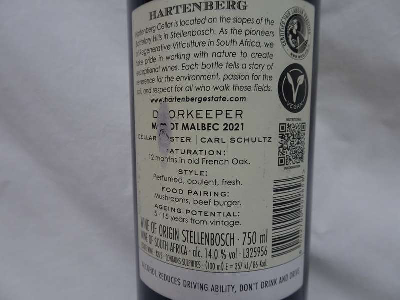 Sealed 750ml Bottle Of Hartenberg Doorkeeprt Merlot Malbec 2021 Wine - See Description
