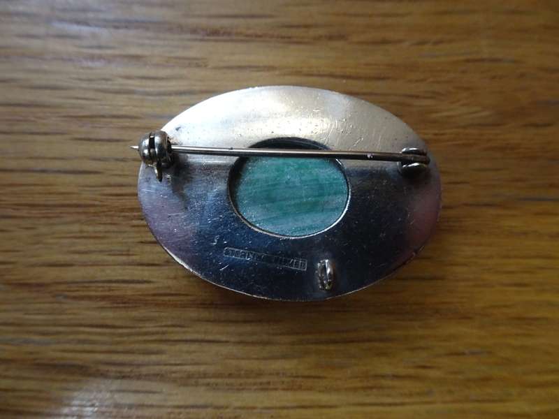 Stunning Vintage Sterling Silver Malachite Brooch - Clearly Marked Sterling Silver - 8.2 Grams