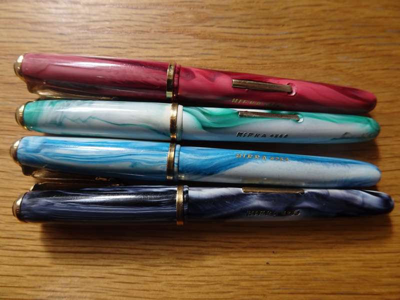Four Stunning Vintage Hifra 4251 Fountain Pens - On Nip - "Warranted Wing Flow U.S.A 4"
