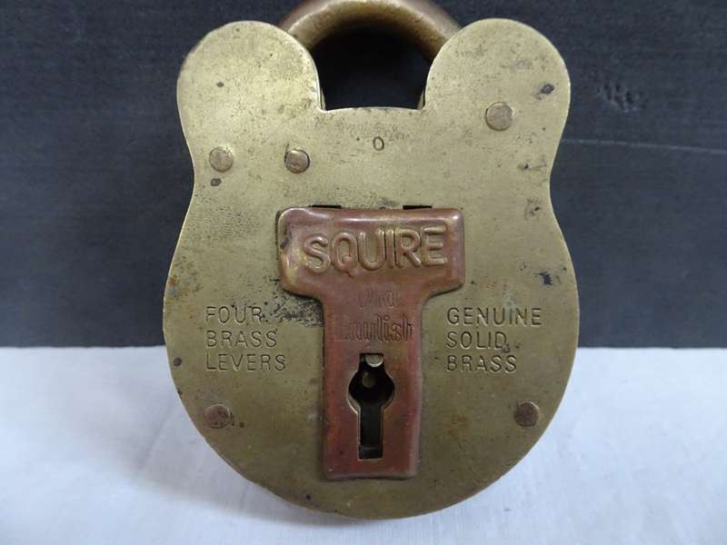 Antique Large Brass Lock Squire,Old English-JAS Morgan&Son LTD-Justin Square - See Description