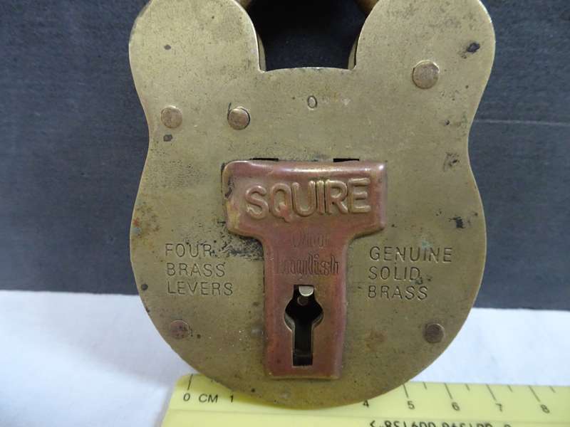 Antique Large Brass Lock Squire,Old English-JAS Morgan&Son LTD-Justin Square - See Description