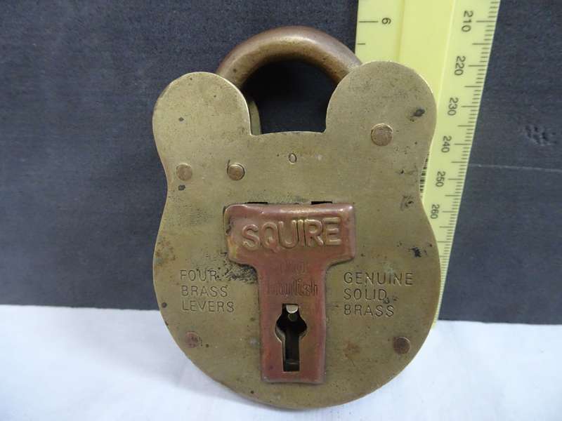 Antique Large Brass Lock Squire,Old English-JAS Morgan&Son LTD-Justin Square - See Description