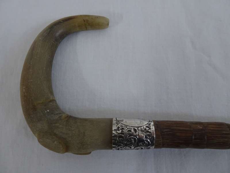 Stunning Victorian Hallmarked Silver And Bone Handle Walking Stick - See Description