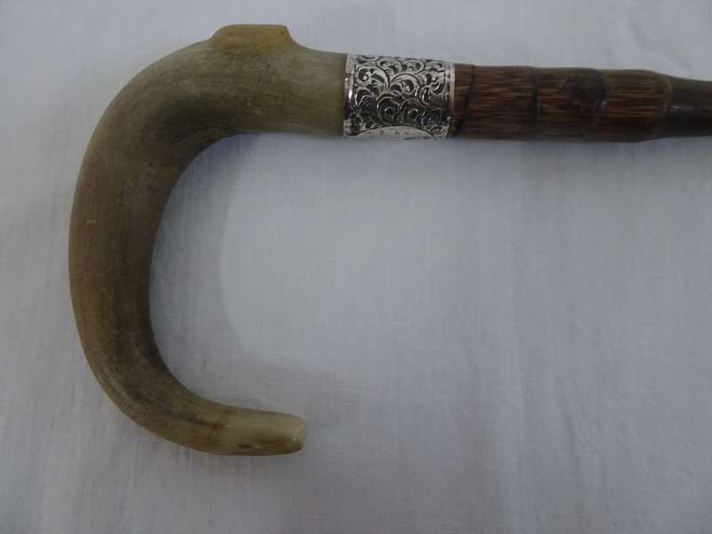 Stunning Victorian Hallmarked Silver And Bone Handle Walking Stick - See Description