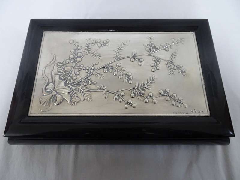 Gorgeous Vintage Signed Alliani Trinket Jewelry Music Box With Sterling Silver Plate-See Description