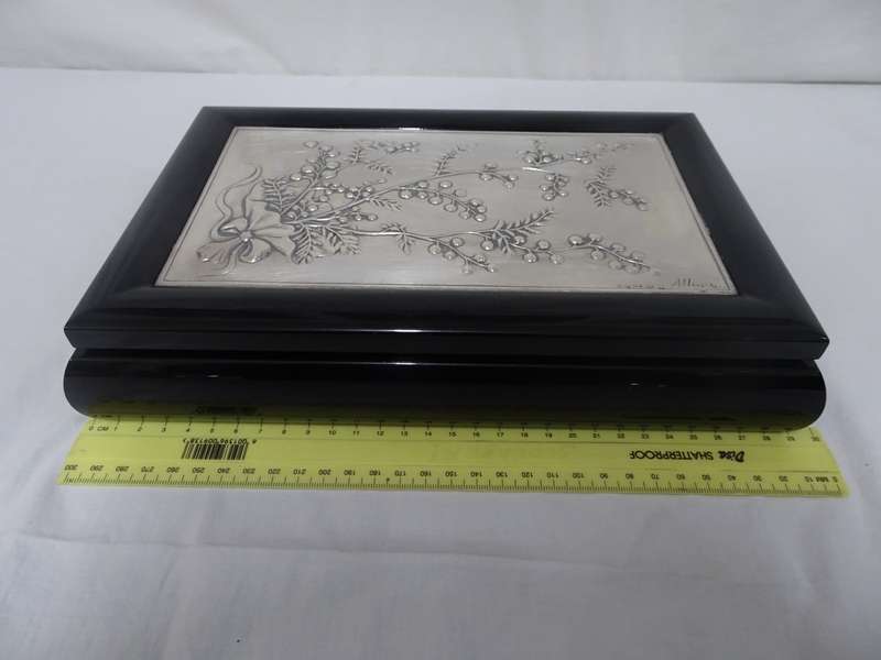 Gorgeous Vintage Signed Alliani Trinket Jewelry Music Box With Sterling Silver Plate-See Description