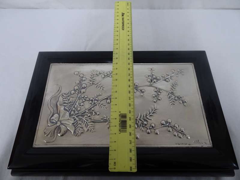 Gorgeous Vintage Signed Alliani Trinket Jewelry Music Box With Sterling Silver Plate-See Description