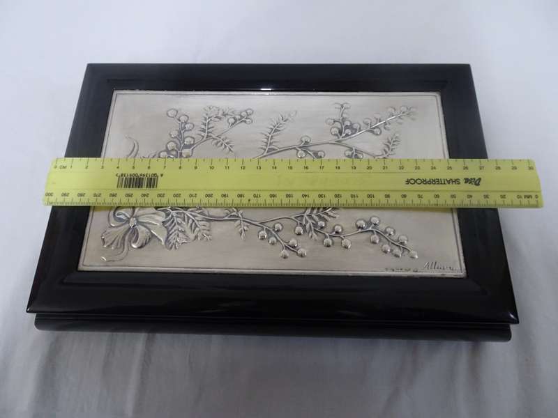 Gorgeous Vintage Signed Alliani Trinket Jewelry Music Box With Sterling Silver Plate-See Description