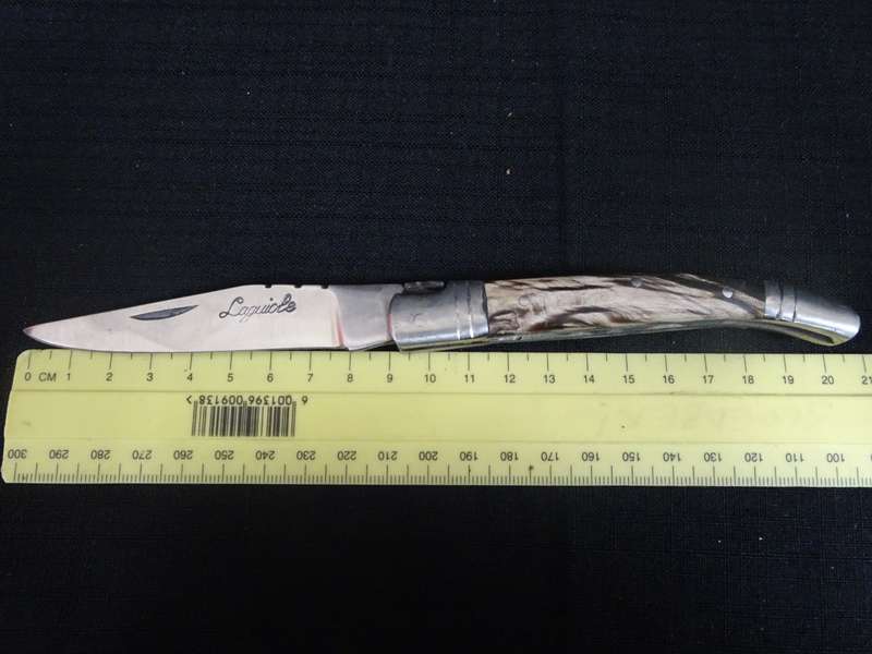 Vintage Laguiole Folding Pocket Knife With Wooden White And Black Stained Handle