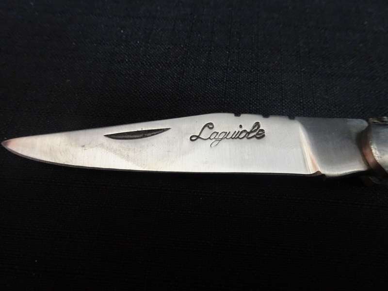 Vintage Laguiole Folding Pocket Knife With Wooden White And Black Stained Handle
