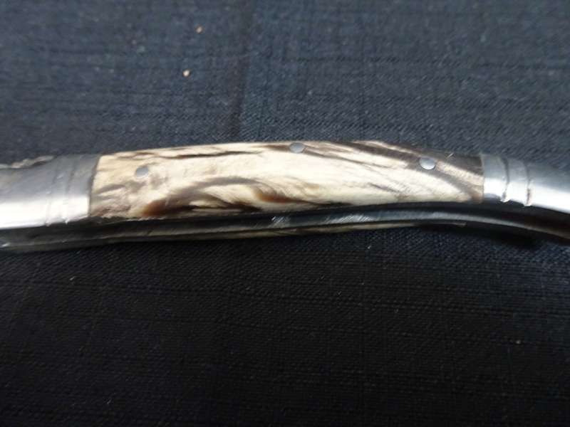 Vintage Laguiole Folding Pocket Knife With Wooden White And Black Stained Handle