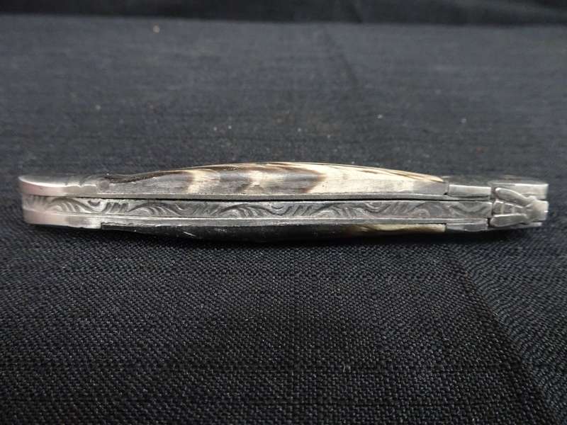 Vintage Laguiole Folding Pocket Knife With Wooden White And Black Stained Handle