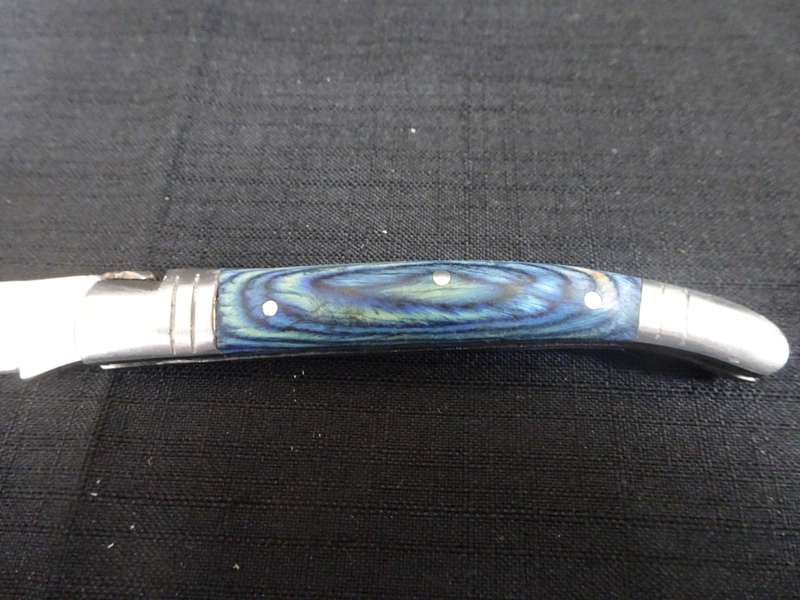 Vintage Laguiol Pocket Folding Knife With Blue Wooden Handle
