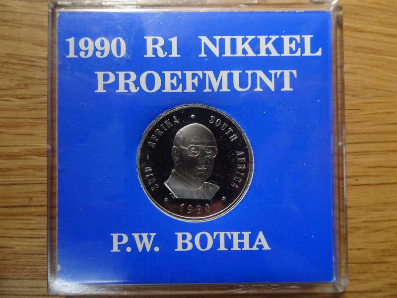 Five Sets Of 1990 R1 Nickel Proof Coins - P.W. Botha - Bidding On One - In Excellent Condition