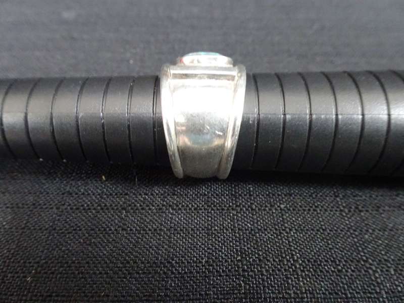 Beautiful Natural Lightning Solid Opal Sterling Silver Ring - Size 11 - 14.4 Gram - Marked SIL