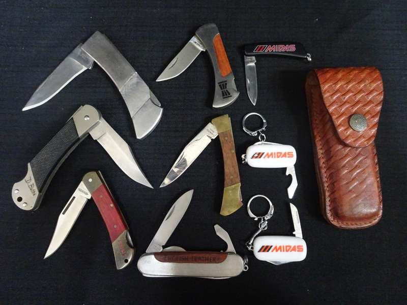 Stunning Collection Of Nine Pocket Knives And One Leather Sheath - See My Description