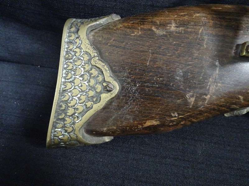 Vintage Replica Flint Lock Pistol With Brass Inlay - Made In England With Brass Mounting Brackets