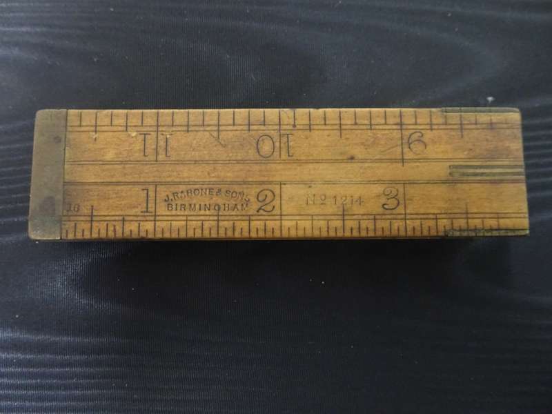 Antique J. Rabone & Sons Birmingham Brass And Wood Folding Ruler - No. 1214 - Good Condition