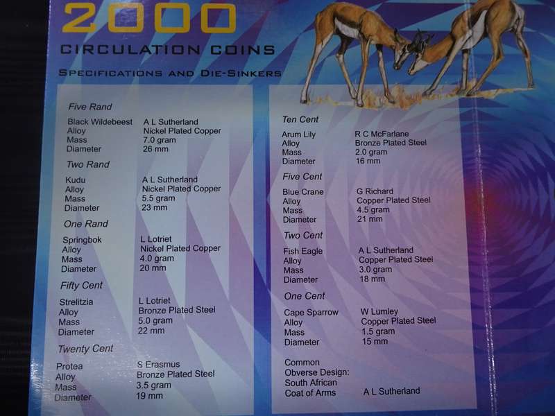 2000 South Africa Uncirculation Coin Set - In Excelent Condition