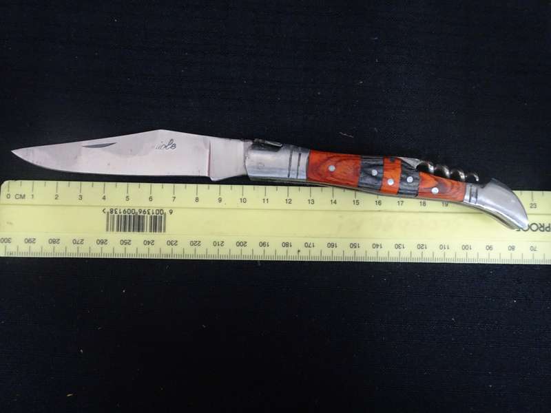 Fantastic Vintage `Laguiole` Folding Knife With Corkscrew Black And Red Stained Wood Handle