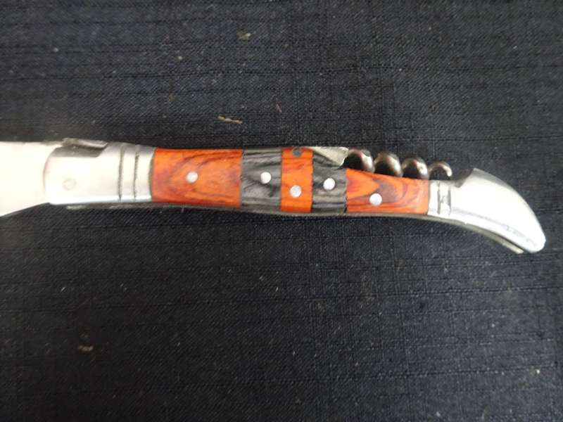Fantastic Vintage `Laguiole` Folding Knife With Corkscrew Black And Red Stained Wood Handle