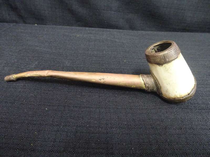 Very Interesting African Brass And Bone Handmade Smoking Pipe - In Good Condition