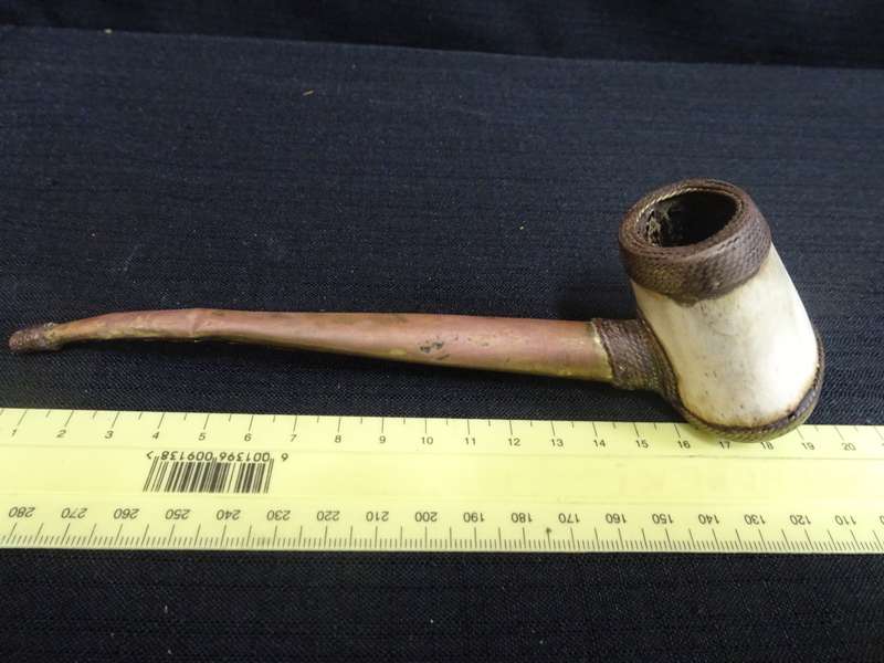 Very Interesting African Brass And Bone Handmade Smoking Pipe - In Good Condition