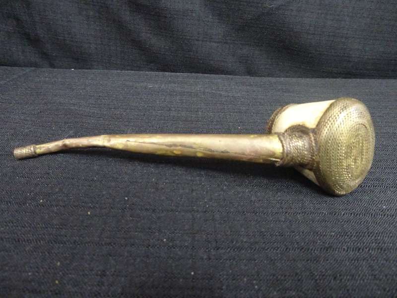 Very Interesting African Brass And Bone Handmade Smoking Pipe - In Good Condition