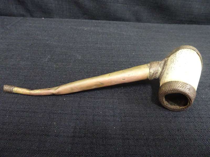 Very Interesting African Brass And Bone Handmade Smoking Pipe - In Good Condition