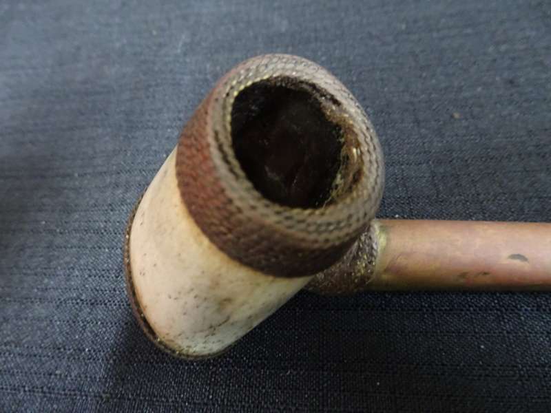 Very Interesting African Brass And Bone Handmade Smoking Pipe - In Good Condition
