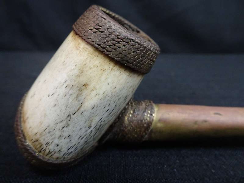 Very Interesting African Brass And Bone Handmade Smoking Pipe - In Good Condition