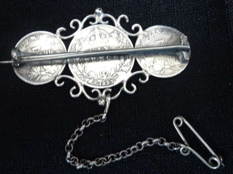 Stunning Silver POW Brooch With Two ZAR Coins,Three Pence 1896 And One British Six Pence 1897-9Grams