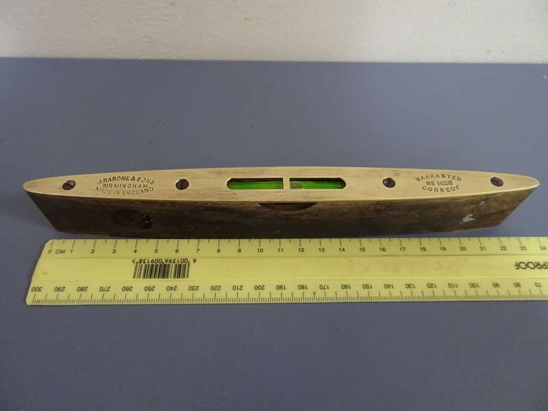 Stunning Antique J. Rabone & Sons Brass And Wood Level - Made In England - 23cm x 2cm x 3cm